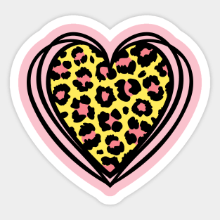 Leopard Print Heart Pink and Yellow Sticker